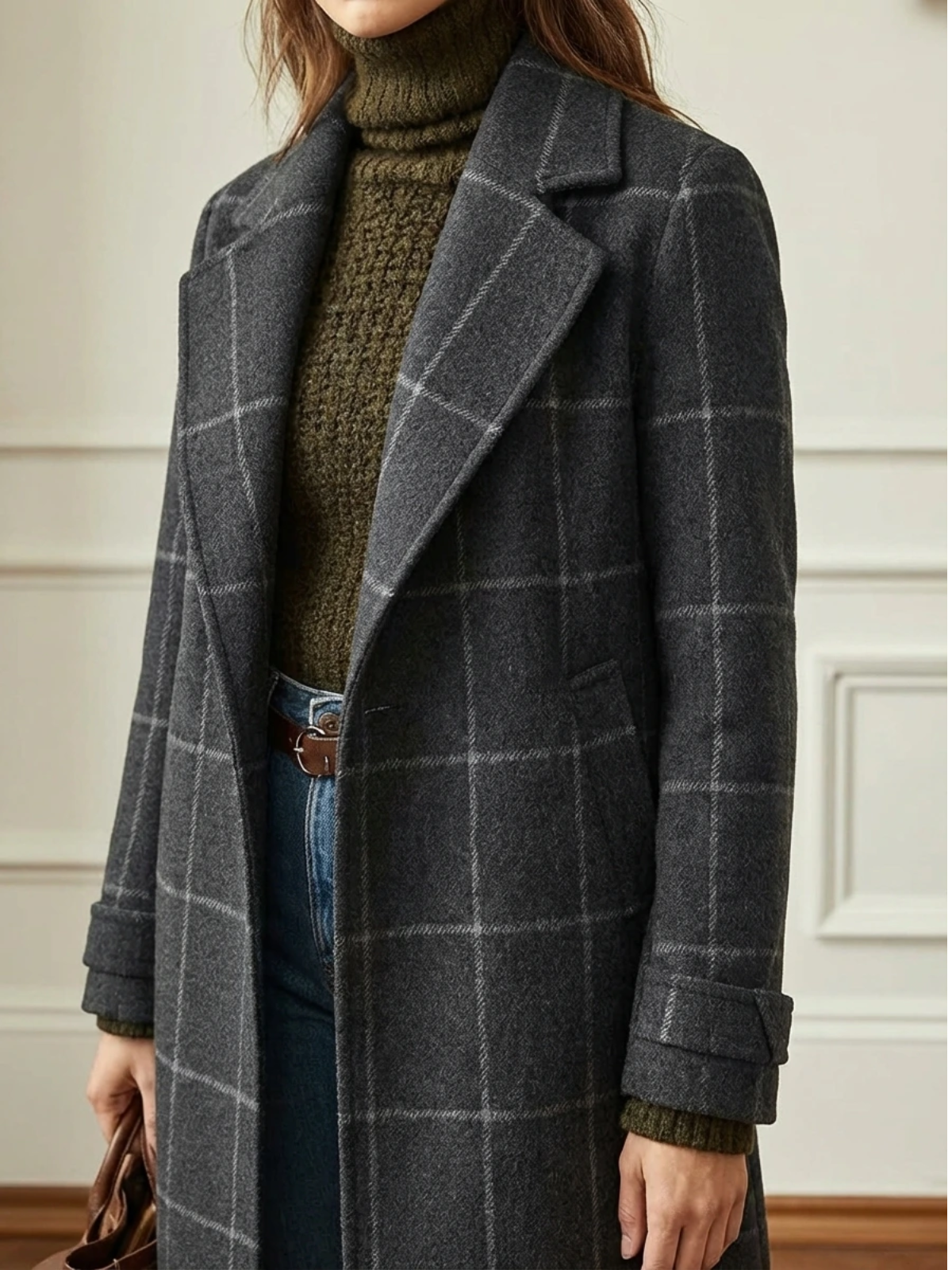 CHARLOTTE | Checked Tailored Long Coat